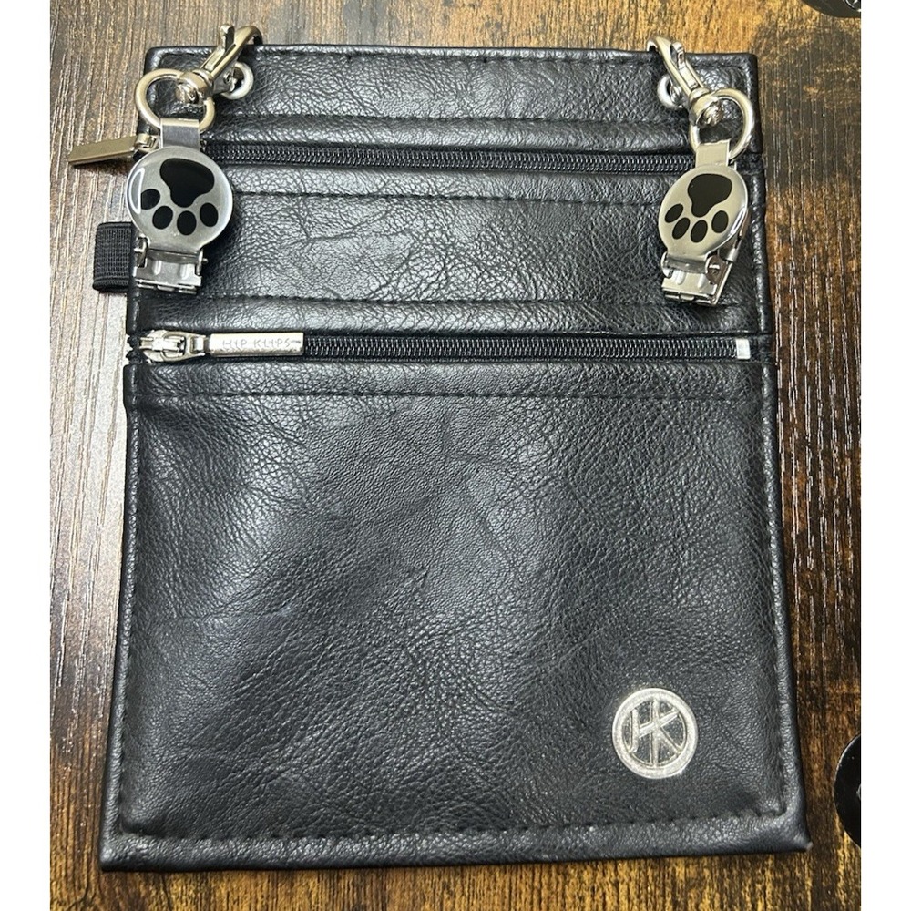 HIP KLIPS Bag Clip-On Waist Pocket Dog Paws Black Faux Leather Zippers Vegan